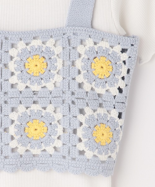 LOVETOXIC(ラブトキシック)の「クロシェ編ビスチェSET(アンサンブル・キッズ・オフホワイト/サックスブルー・L/S/M)」の9枚目の写真