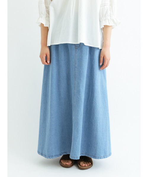 Samansa Mos2（サマンサ モスモス）の「デニムトラペーズスカート（デニムスカート・レディース・ネイビー/ブルー・ﾌﾘ-）」の2枚目の写真