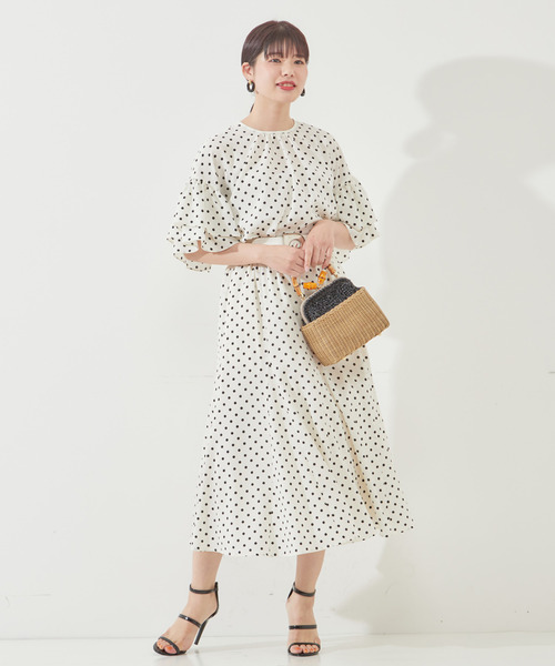 Tiara（ティアラ）の「サテンドットプリント切り替えマーメイドフレアスカート（スカート・レディース・チャコールグレー/ブラック/オフホワイト・FREE）」の6枚目の写真