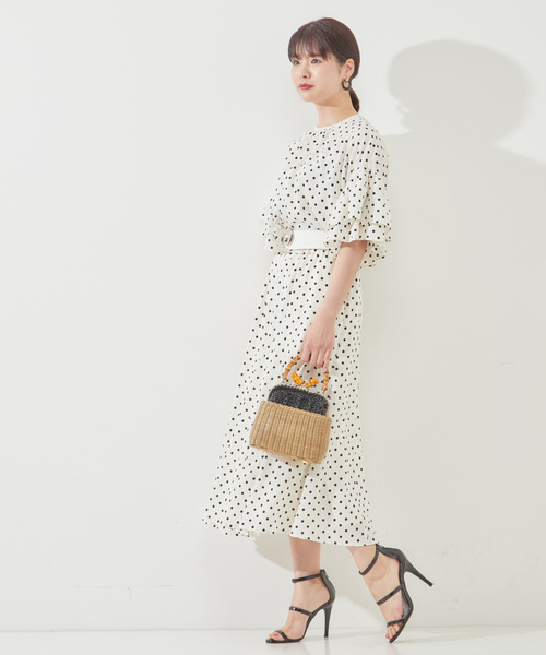 Tiara（ティアラ）の「サテンドットプリント切り替えマーメイドフレアスカート（スカート・レディース・チャコールグレー/ブラック/オフホワイト・FREE）」の8枚目の写真