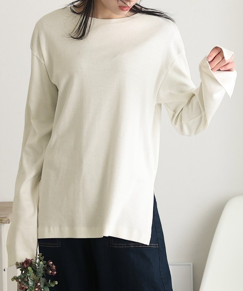 ElegChic(エレグシック)の「スリット スリーブカットソー 長袖 (Tシャツ/カットソー・レディース・ブラック/ベージュ/オフホワイト/杢グレー・4L/M/XL)」の2枚目の写真