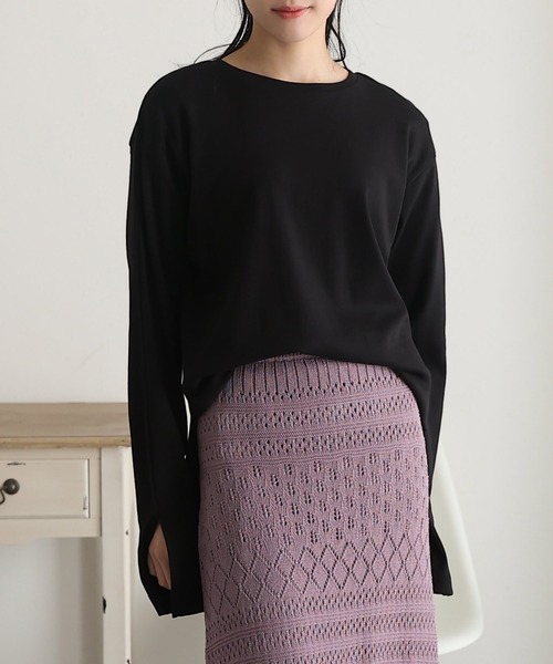 ElegChic(エレグシック)の「スリット スリーブカットソー 長袖 (Tシャツ/カットソー・レディース・ブラック/ベージュ/オフホワイト/杢グレー・4L/M/XL)」の5枚目の写真
