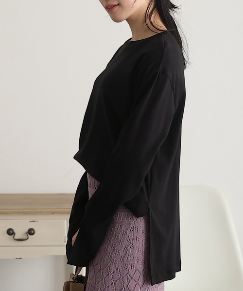 ElegChic(エレグシック)の「スリット スリーブカットソー 長袖 (Tシャツ/カットソー・レディース・ブラック/ベージュ/オフホワイト/杢グレー・4L/M/XL)」の6枚目の写真