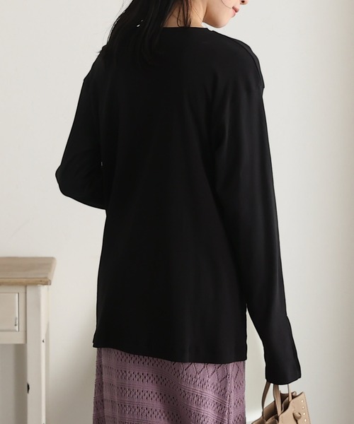 ElegChic(エレグシック)の「スリット スリーブカットソー 長袖 (Tシャツ/カットソー・レディース・ブラック/ベージュ/オフホワイト/杢グレー・4L/M/XL)」の7枚目の写真