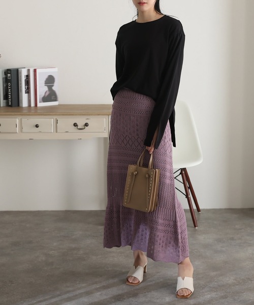 ElegChic(エレグシック)の「スリット スリーブカットソー 長袖 (Tシャツ/カットソー・レディース・ブラック/ベージュ/オフホワイト/杢グレー・4L/M/XL)」の8枚目の写真