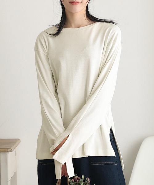 ElegChic(エレグシック)の「スリット スリーブカットソー 長袖 (Tシャツ/カットソー・レディース・ブラック/ベージュ/オフホワイト/杢グレー・4L/M/XL)」の9枚目の写真