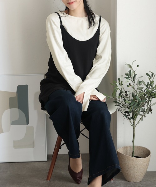 ElegChic(エレグシック)の「スリット スリーブカットソー 長袖 (Tシャツ/カットソー・レディース・ブラック/ベージュ/オフホワイト/杢グレー・4L/M/XL)」の12枚目の写真