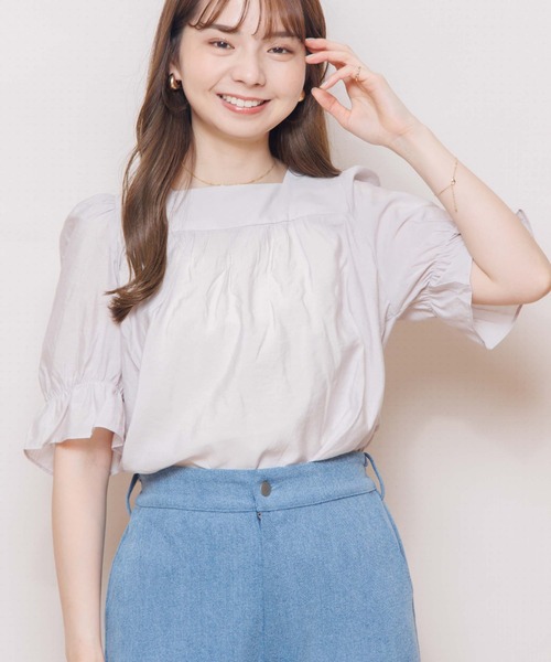 flower(フラワー)の「エアリーリボンハーフトップ(シャツ/ブラウス・レディース・ホワイト/ブラック/パープル/カーキ・FREE)」の1枚目の写真