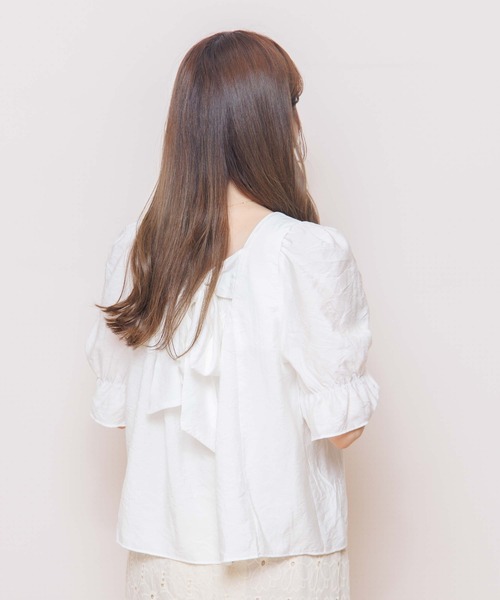 flower(フラワー)の「エアリーリボンハーフトップ(シャツ/ブラウス・レディース・ホワイト/ブラック/パープル/カーキ・FREE)」の10枚目の写真