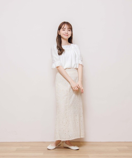 flower(フラワー)の「エアリーリボンハーフトップ(シャツ/ブラウス・レディース・ホワイト/ブラック/パープル/カーキ・FREE)」の5枚目の写真