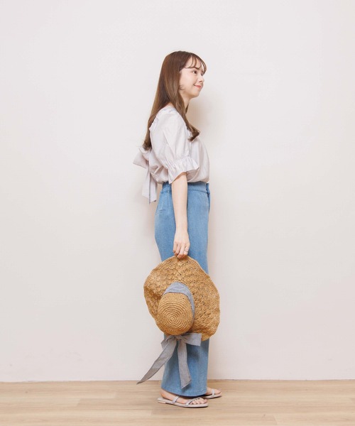 flower(フラワー)の「エアリーリボンハーフトップ(シャツ/ブラウス・レディース・ホワイト/ブラック/パープル/カーキ・FREE)」の14枚目の写真