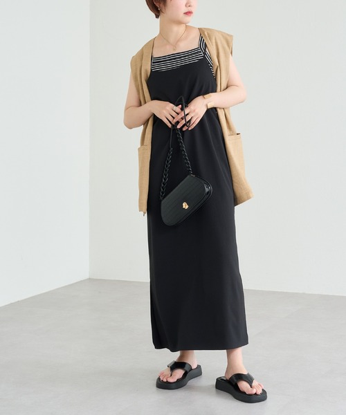 natural couture（ナチュラルクチュール）の「スクエアネックリブキャミソール（キャミソール・レディース・ブラック/ベージュ/グリーン・FREE）」の4枚目の写真