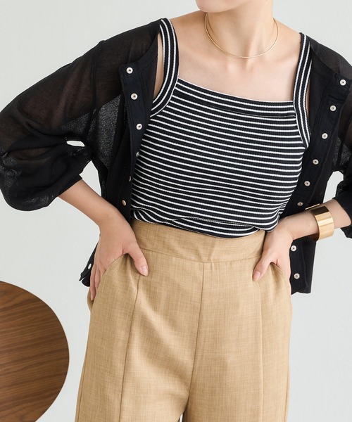 natural couture（ナチュラルクチュール）の「スクエアネックリブキャミソール（キャミソール・レディース・ブラック/ベージュ/グリーン・FREE）」の10枚目の写真