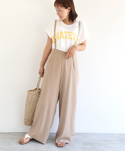 andme(アンドミー)の「2wayとろみハイウエストワイドサロペット(サロペット/オーバーオール・レディース・ブラック/アイボリー/ダークベージュ/ブルー/イエロー・S/M)」の3枚目の写真