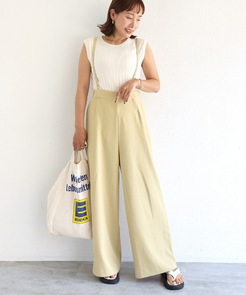 andme(アンドミー)の「2wayとろみハイウエストワイドサロペット(サロペット/オーバーオール・レディース・ブラック/アイボリー/ダークベージュ/ブルー/イエロー・S/M)」の13枚目の写真