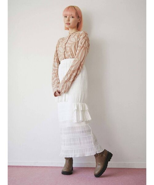 merry jenny（メリージェニー）の「remakeフリルロングスカート（スカート・レディース・オフホワイト/ブラック・FREE）」の12枚目の写真