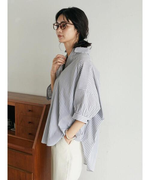 CRAFT STANDARD BOUTIQUE(クラフトスタンダードブティック)の「スキッパーギャザーブラウス *(シャツ/ブラウス・レディース・ストライプ/ライム/オフホワイト/ピンク・FREE)」の7枚目の写真