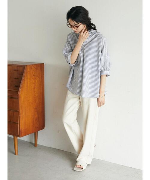 CRAFT STANDARD BOUTIQUE(クラフトスタンダードブティック)の「スキッパーギャザーブラウス *(シャツ/ブラウス・レディース・ストライプ/ライム/オフホワイト/ピンク・FREE)」の9枚目の写真