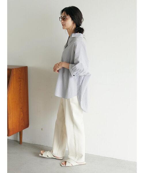 CRAFT STANDARD BOUTIQUE(クラフトスタンダードブティック)の「スキッパーギャザーブラウス *(シャツ/ブラウス・レディース・ストライプ/ライム/オフホワイト/ピンク・FREE)」の11枚目の写真