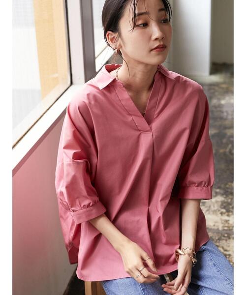 CRAFT STANDARD BOUTIQUE(クラフトスタンダードブティック)の「スキッパーギャザーブラウス *(シャツ/ブラウス・レディース・ストライプ/ライム/オフホワイト/ピンク・FREE)」の21枚目の写真
