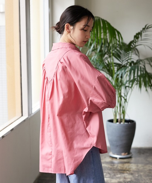 CRAFT STANDARD BOUTIQUE(クラフトスタンダードブティック)の「スキッパーギャザーブラウス *(シャツ/ブラウス・レディース・ストライプ/ライム/オフホワイト/ピンク・FREE)」の3枚目の写真