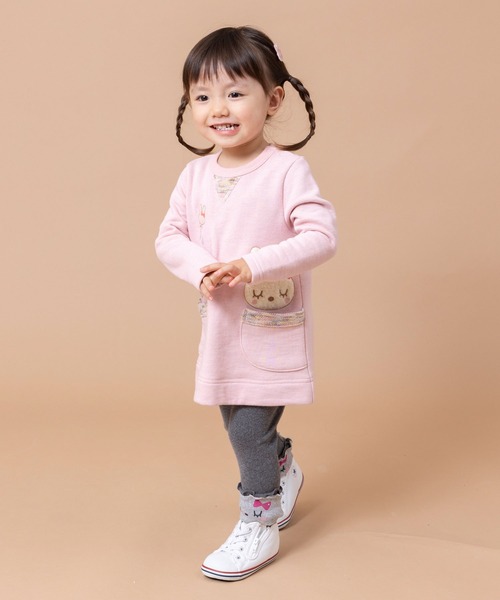 KP（ケーピー）の「【日本製】mimiちゃんアップリケ刺しゅうかすり裏毛長袖チュニック(80～90)（スウェット・キッズ・ピンク/イエロー・80ｃｍ/90cm）」の4枚目の写真