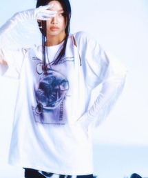 ROSEAPPLE STUDIO | 【ROSEAPPLE STUDIO/ローズアップルスタジオ】222 Cutout graphic t-shirts/プリントT 半袖トップス 半袖Tシャツ 白Tシャツ 黒Tシャツ ゴシック ビッグサイズ オーバーサイズ スリット(Tシャツ/カットソー)