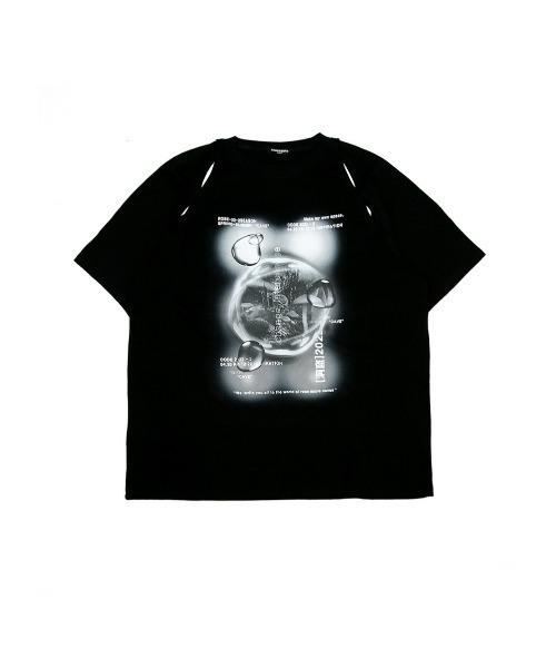 ROSEAPPLE STUDIO(ローズアップルスタジオ)の「【ROSEAPPLE STUDIO/ローズアップルスタジオ】222 Cutout graphic t-shirts/プリントT 半袖トップス 半袖Tシャツ 白Tシャツ 黒Tシャツ ゴシック ビッグサイズ オーバーサイズ スリット(Tシャツ/カットソー・レディース・ホワイト/ブラック・ONE SIZE)」の4枚目の写真