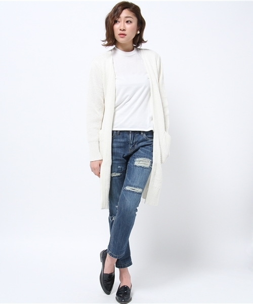 LOUNGEDRESS(ラウンジドレス)の「畦ニットガウン(カーディガン/ボレロ・レディース・アイボリー/ブルー・フリ-)」の5枚目の写真