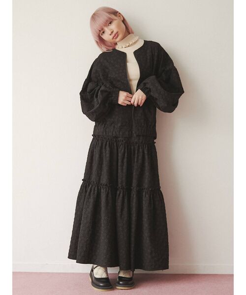美品 merry jenny おはなジャガードノーカラーブルゾン ボリューム袖 美品 merry jenny おはなジャガードノーカラーブルゾン