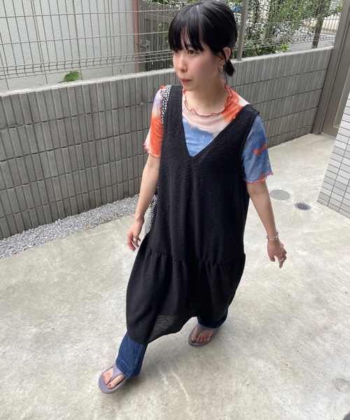 DuKKah(デュカ)の「Dukkah/【低身長向け】フクレジャガードロングワンピース(ワンピース・レディース・ブラック/アイボリー・X-SMALL)」の2枚目の写真