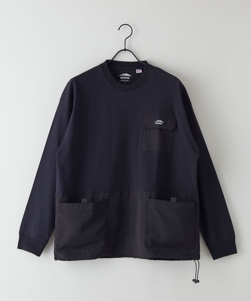 OUTDOOR PRODUCTS APPAREL（アウトドアプロダクツアパレル）の「USAコットン切り替えロンT 　裾ドローコード　ビッグシルエット（Tシャツ/カットソー・メンズ・ブラック/ブラウン/オリーブ・MEDIUM/LARGE/X-LARGE）」の2枚目の写真