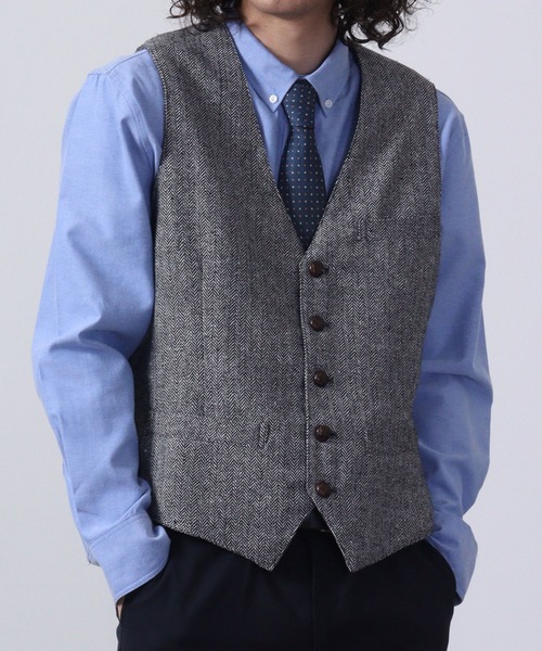 FUNALIVE(ファンアライブ)の「ツイード ジレベスト 無地/ヘリンボーン セットアップ対応(スーツベスト・メンズ・チャコールグレー/ライトグレー/グレー/ダークグレー・M/L/XL)」の3枚目の写真