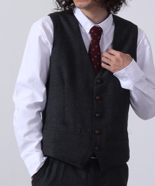 FUNALIVE(ファンアライブ)の「ツイード ジレベスト 無地/ヘリンボーン セットアップ対応(スーツベスト・メンズ・チャコールグレー/ライトグレー/グレー/ダークグレー・M/L/XL)」の15枚目の写真