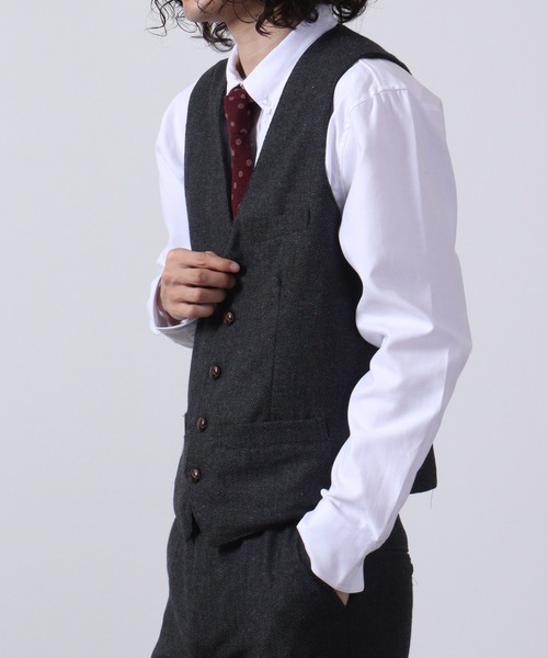 FUNALIVE(ファンアライブ)の「ツイード ジレベスト 無地/ヘリンボーン セットアップ対応(スーツベスト・メンズ・チャコールグレー/ライトグレー/グレー/ダークグレー・M/L/XL)」の16枚目の写真