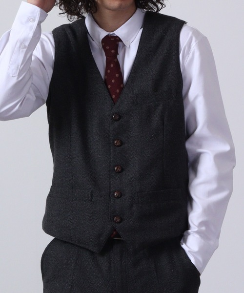 FUNALIVE(ファンアライブ)の「ツイード ジレベスト 無地/ヘリンボーン セットアップ対応(スーツベスト・メンズ・チャコールグレー/ライトグレー/グレー/ダークグレー・M/L/XL)」の14枚目の写真