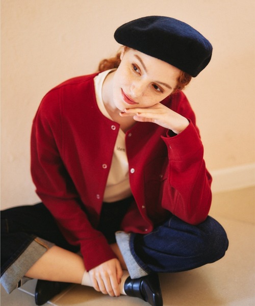 idem(イデム)の「idem basic cardigan jacket/ノーカラーカーディガンジャケット(カーディガン/ボレロ・レディース・ネイビー/ボルドー・FREE)」の2枚目の写真