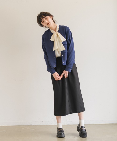 idem(イデム)の「idem basic cardigan jacket/ノーカラーカーディガンジャケット(カーディガン/ボレロ・レディース・ネイビー/ボルドー・FREE)」の17枚目の写真