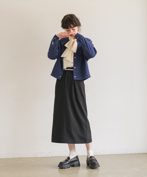 idem(イデム)の「idem basic cardigan jacket/ノーカラーカーディガンジャケット(カーディガン/ボレロ・レディース・ネイビー/ボルドー・FREE)」の18枚目の写真