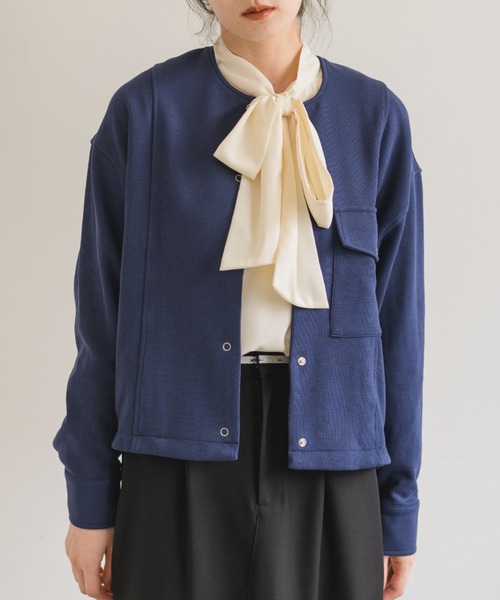 idem(イデム)の「idem basic cardigan jacket/ノーカラーカーディガンジャケット(カーディガン/ボレロ・レディース・ネイビー/ボルドー・FREE)」の12枚目の写真