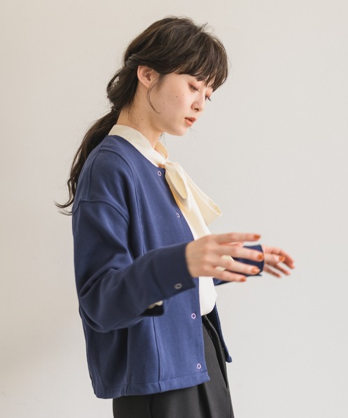 idem(イデム)の「idem basic cardigan jacket/ノーカラーカーディガンジャケット(カーディガン/ボレロ・レディース・ネイビー/ボルドー・FREE)」の13枚目の写真