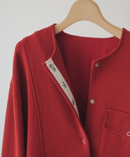 idem(イデム)の「idem basic cardigan jacket/ノーカラーカーディガンジャケット(カーディガン/ボレロ・レディース・ネイビー/ボルドー・FREE)」の20枚目の写真