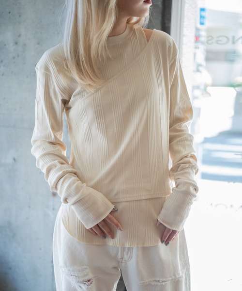 k3&co.(ケイスリーアンドコー)の「LAYERED TEE(Tシャツ/カットソー・レディース・ブラック/ベージュ/ダークグレー/カーキ・ONE SIZE)」の15枚目の写真