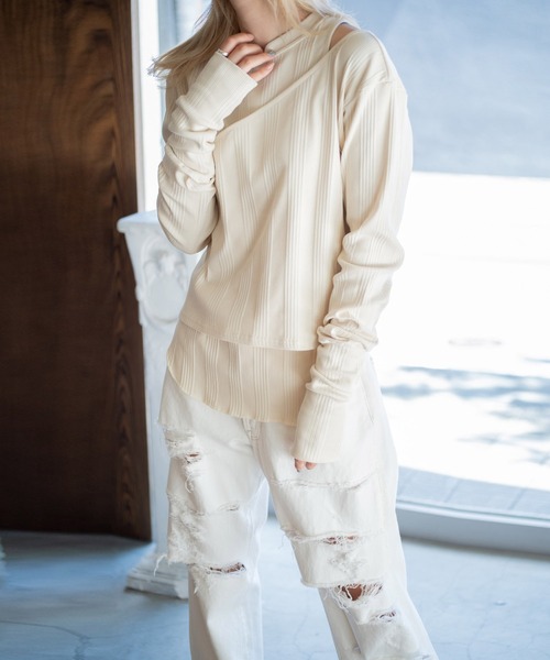 k3&co.(ケイスリーアンドコー)の「LAYERED TEE(Tシャツ/カットソー・レディース・ブラック/ベージュ/ダークグレー/カーキ・ONE SIZE)」の22枚目の写真