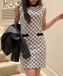 Julia Boutique | JB柄モノグラム柄ノースリーブタイトニットワンピース/22525(ワンピース)