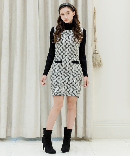 Julia Boutique（ジュリアブティック）の「JB柄モノグラム柄ノースリーブタイトニットワンピース/22525（ワンピース・レディース・ホワイト/グレー・ONE）」の5枚目の写真