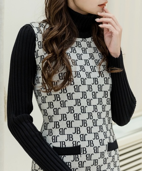 Julia Boutique（ジュリアブティック）の「JB柄モノグラム柄ノースリーブタイトニットワンピース/22525（ワンピース・レディース・ホワイト/グレー・ONE）」の7枚目の写真