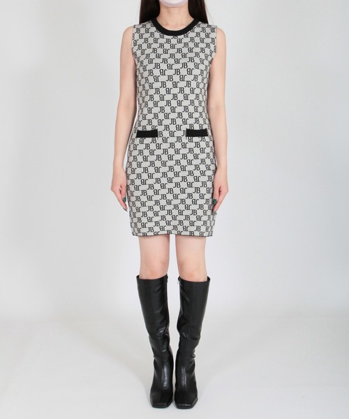 Julia Boutique（ジュリアブティック）の「JB柄モノグラム柄ノースリーブタイトニットワンピース/22525（ワンピース・レディース・ホワイト/グレー・ONE）」の9枚目の写真