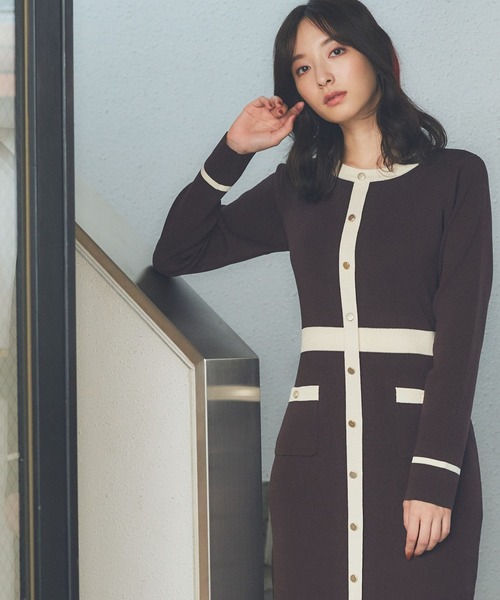 Andemiu（アンデミュウ）の「ハイショクＩラインニットワンピース162161（ワンピース・レディース・ブラック/ベージュ/パープル/ブラウン・FREE）」の3枚目の写真