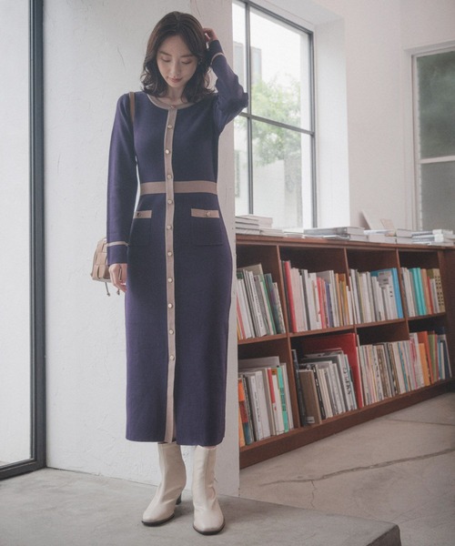 Andemiu（アンデミュウ）の「ハイショクＩラインニットワンピース162161（ワンピース・レディース・ブラック/ベージュ/パープル/ブラウン・FREE）」の7枚目の写真